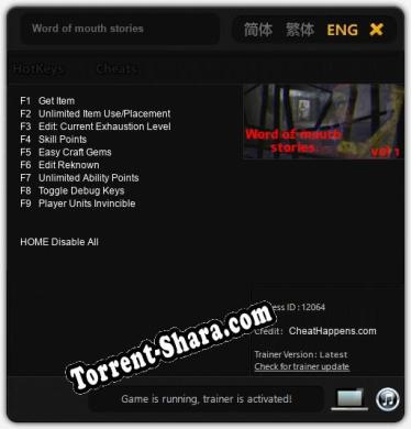 Word of mouth stories: Читы, Трейнер +9 [CheatHappens.com]