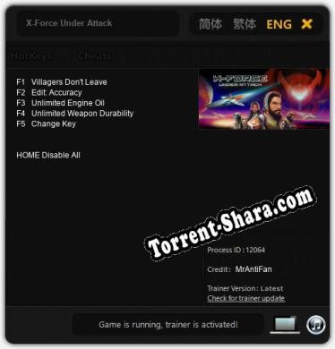 Трейнер для X-Force Under Attack [v1.0.2]