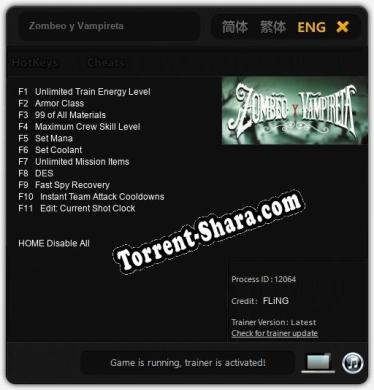 Трейнер для Zombeo y Vampireta [v1.0.3]