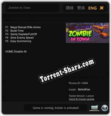 Трейнер для Zombie In Town [v1.0.1]