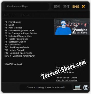 Zombies and Keys: Трейнер +13 [v1.7]